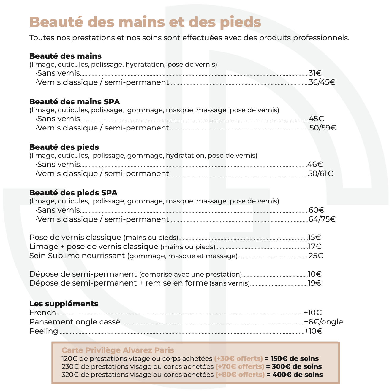 beauté des mains beauté des pieds Alvarez Paris